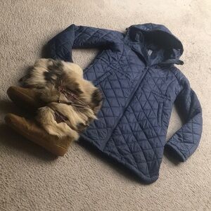 DIP/NAVY- QUILTED PUFFER JACKETw HOODIE/ NEW